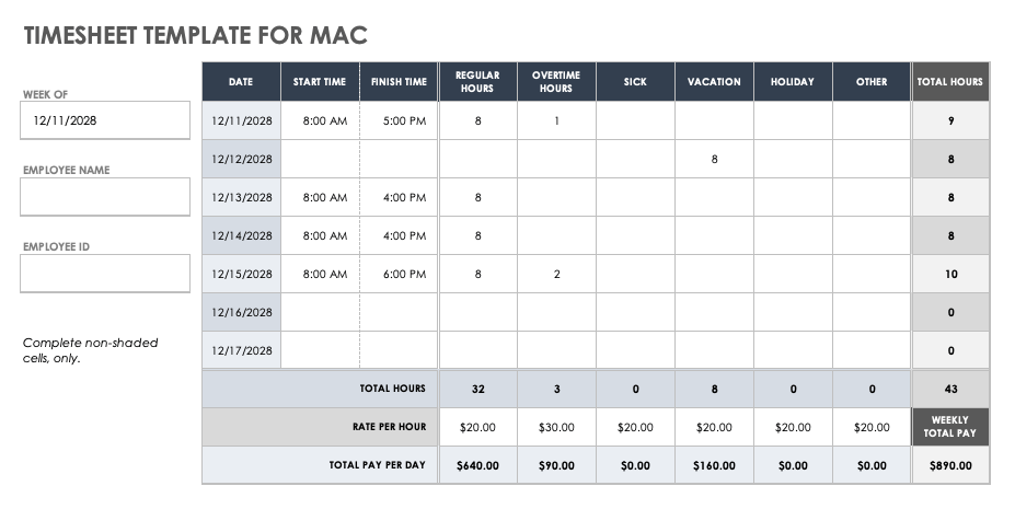 时间表模板的Mac