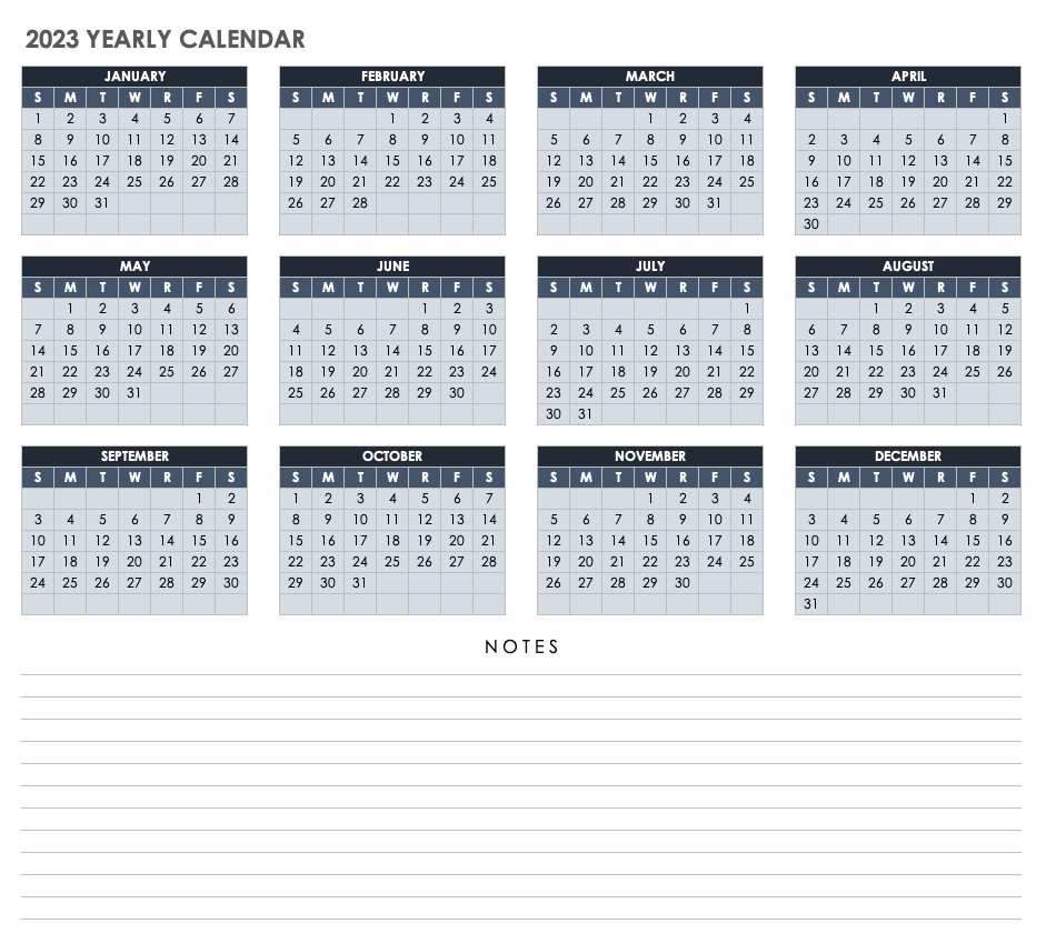 2023 Yearly Calendar Template