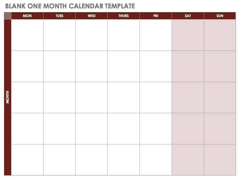 空白一个月日历从星期一开始模板