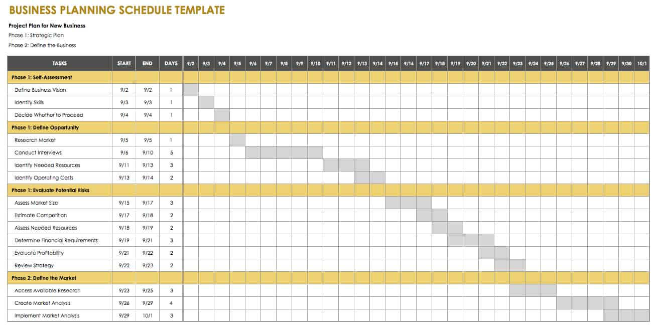 业务计划时间表模板
