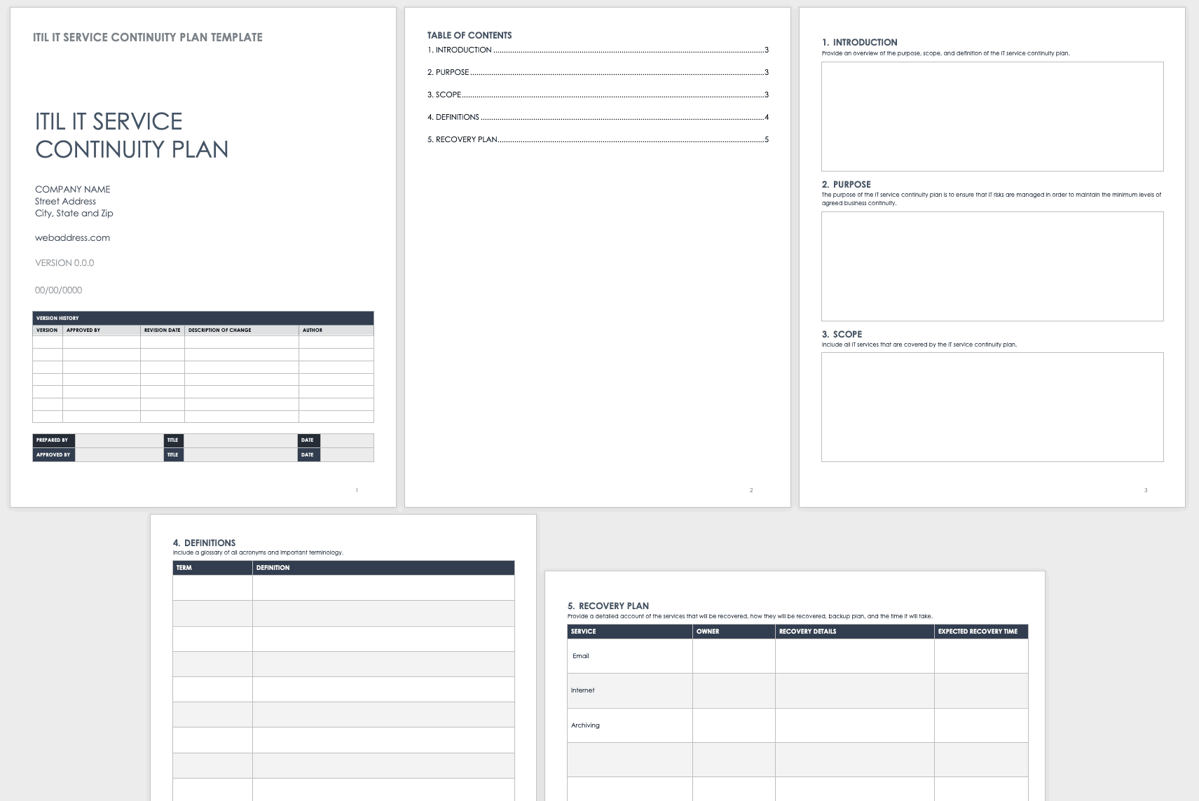 ITIL IT服务连续性计划模板