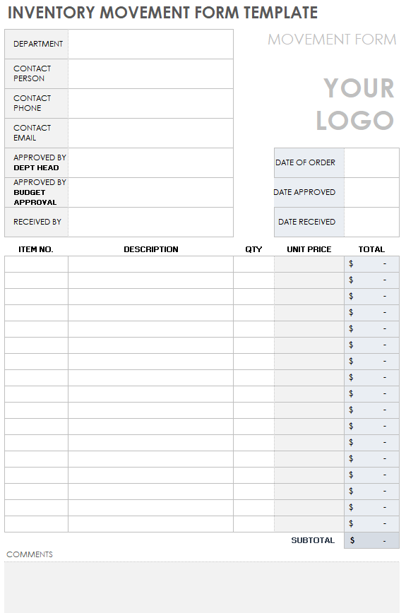 Inventory Movement Form Template