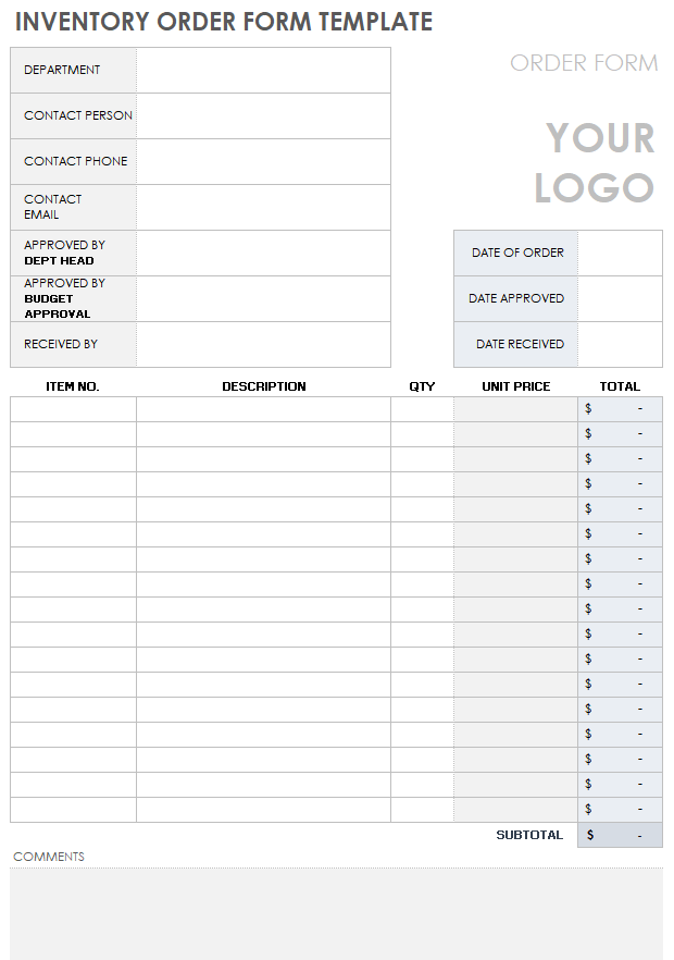 Inventory Order Form Template