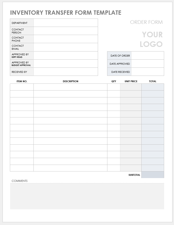 Inventory Transfer Form Template