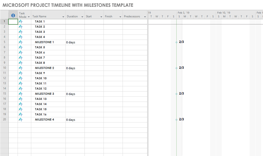 微软项目时间轴与里程碑模板