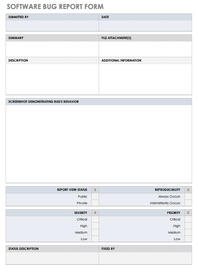 软件Bug报告表单模板