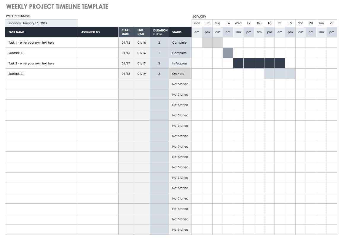 每周项目时间表模板Excel