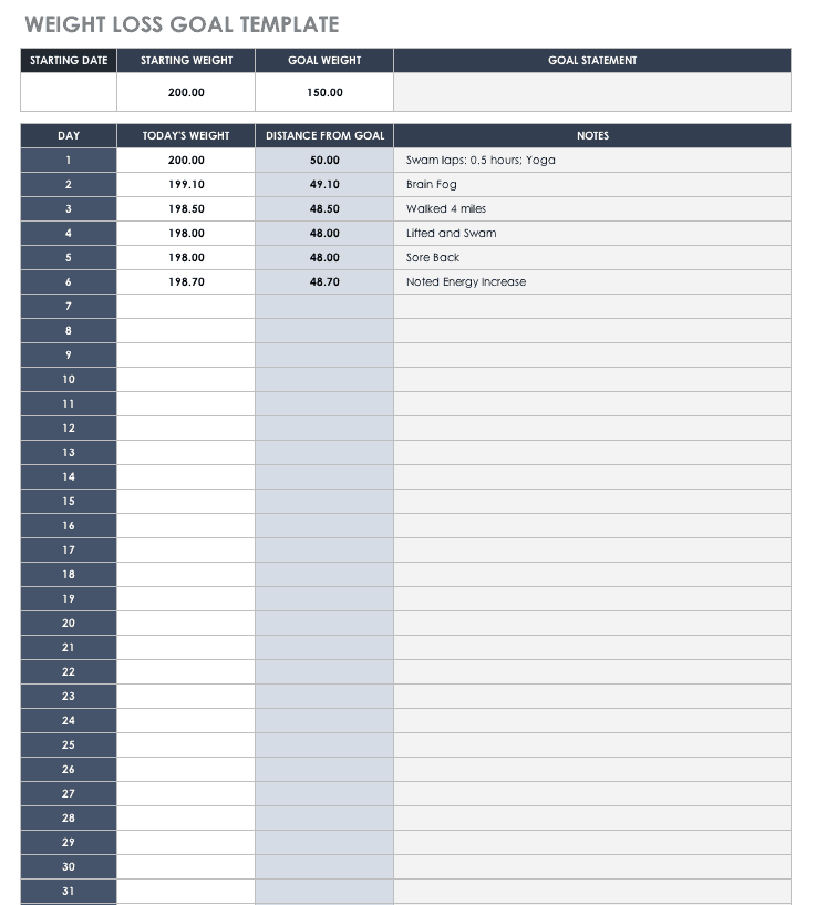 减肥目标模板