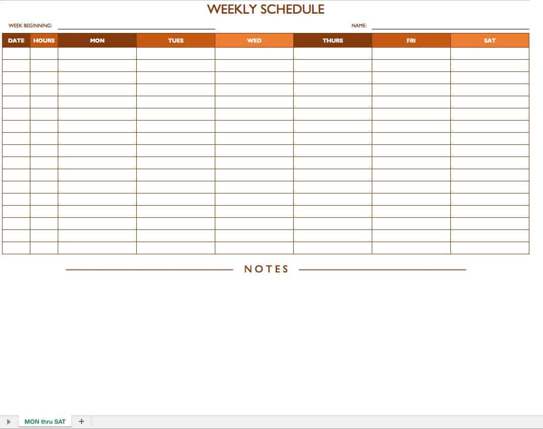 周一-周六每周工作时间表模板与笔记