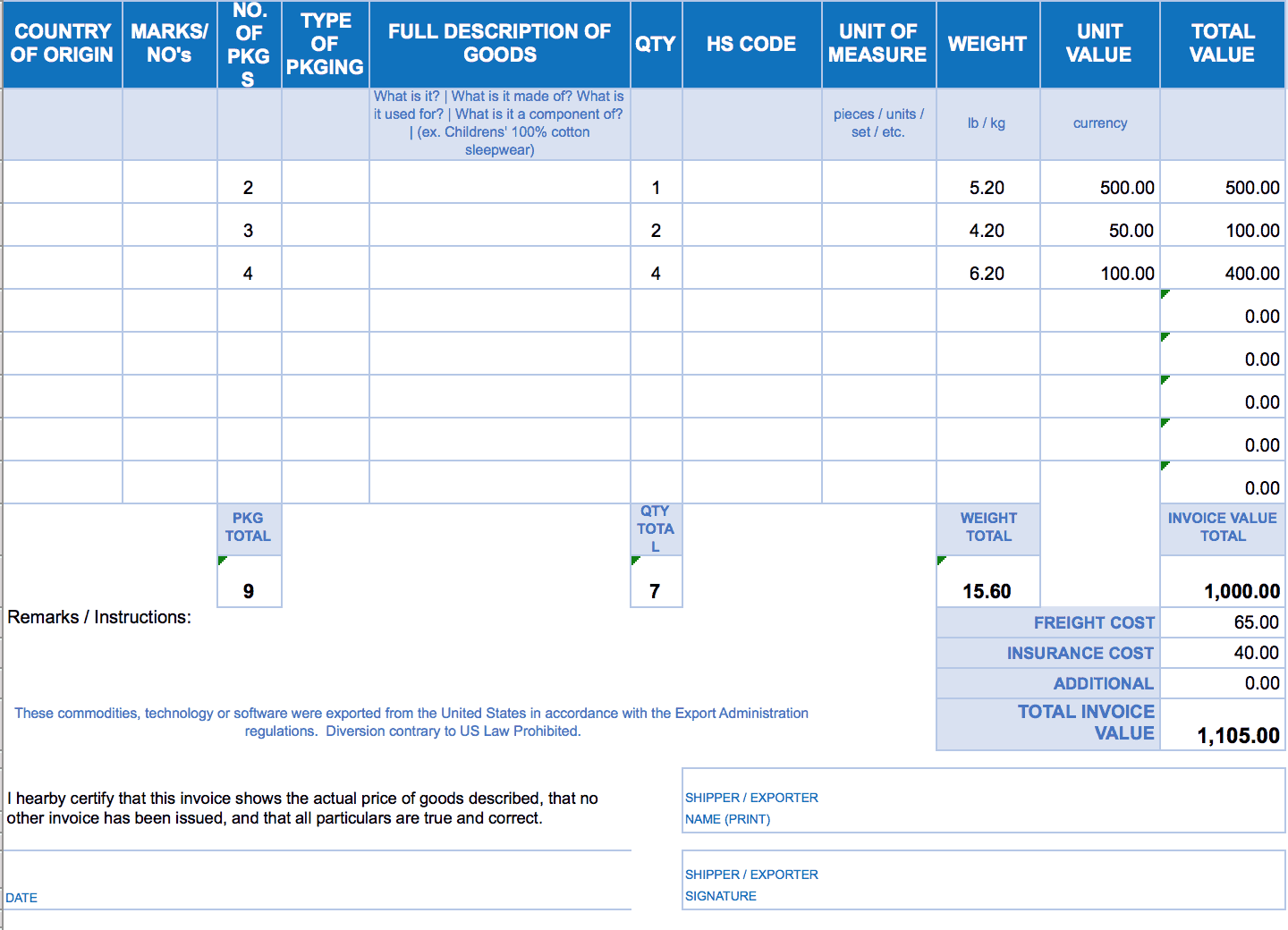 商业发票模板