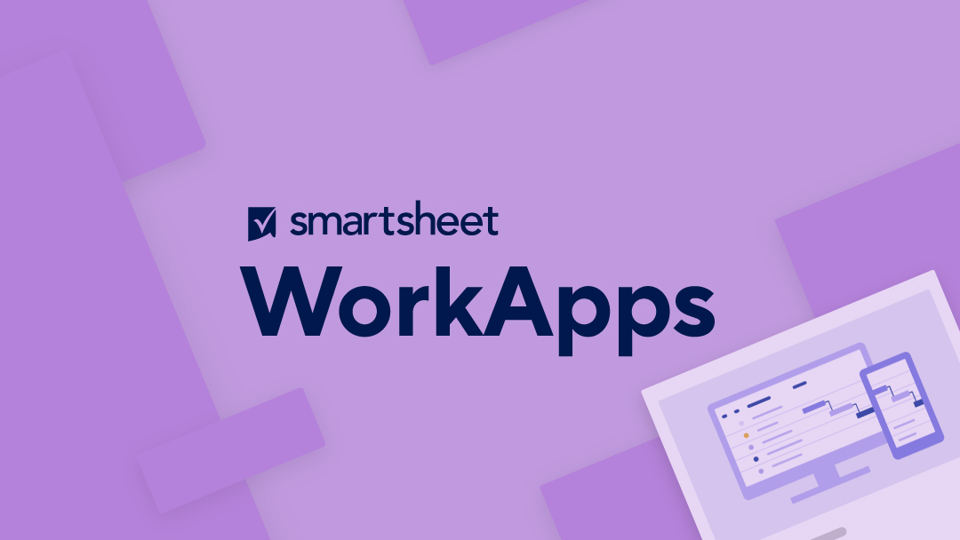 一个展示WorkApps for Smartsheet的横幅，在右下角有桌面预览