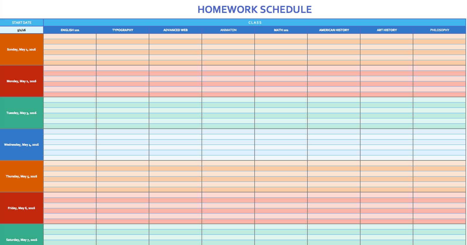 作业时间表模板